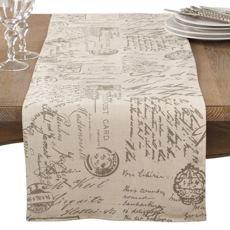SARO LIFESTYLE SARO Old Fashioned Vintage Script Print Design Everyday Table Runner - Natural SA469717